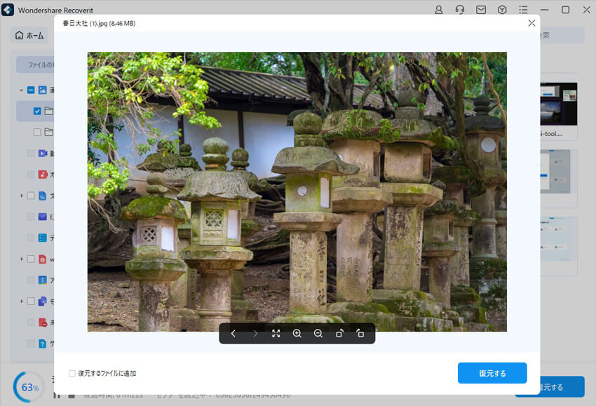復元したCR2ファイルをプレビューして保存